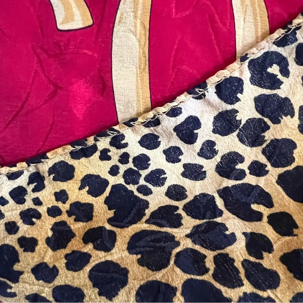 ENRICO COVERI Vintage Silk Leopard Print Logo Scarf